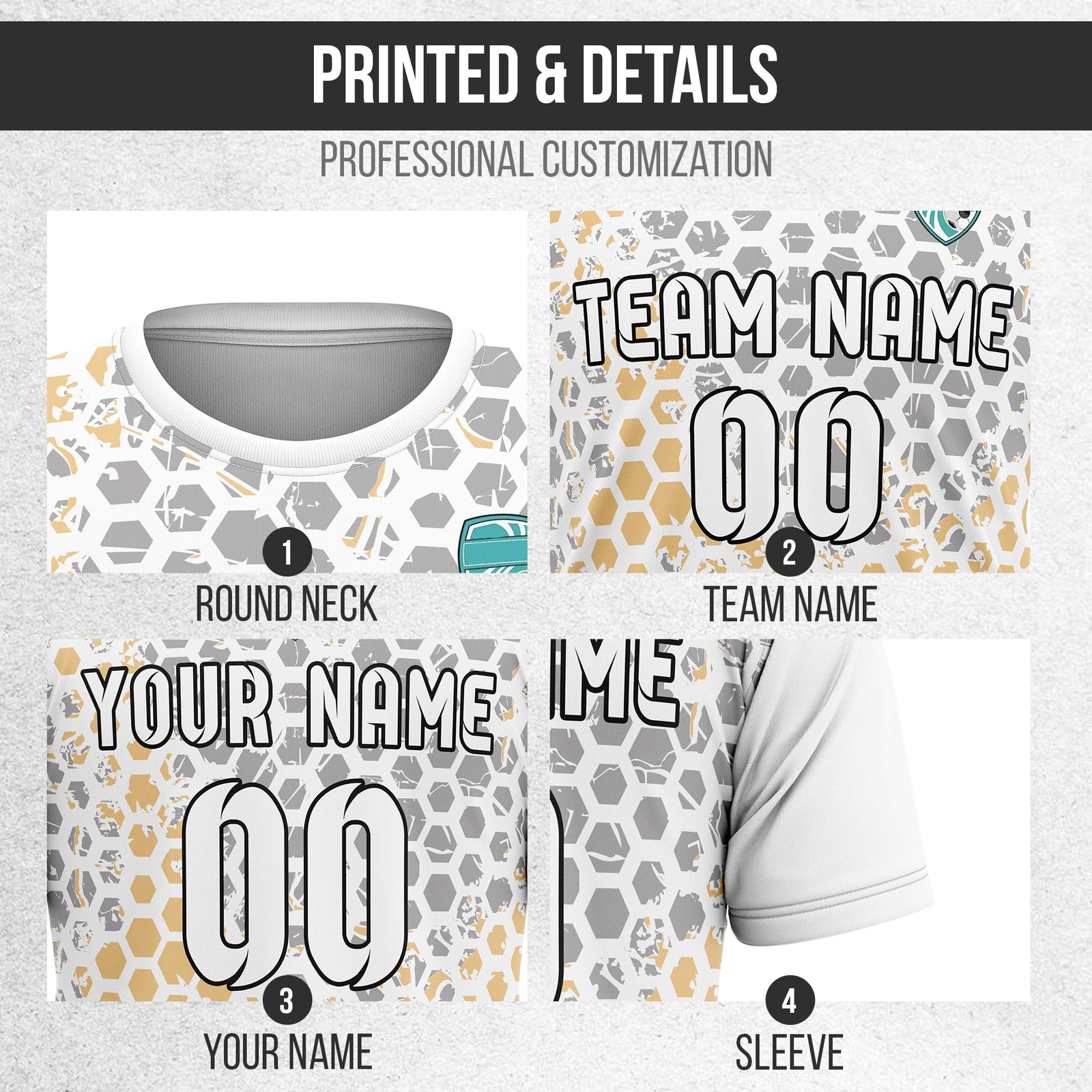 Soccer Jersey - Round Neck - Full Pattern - Design 1 - White