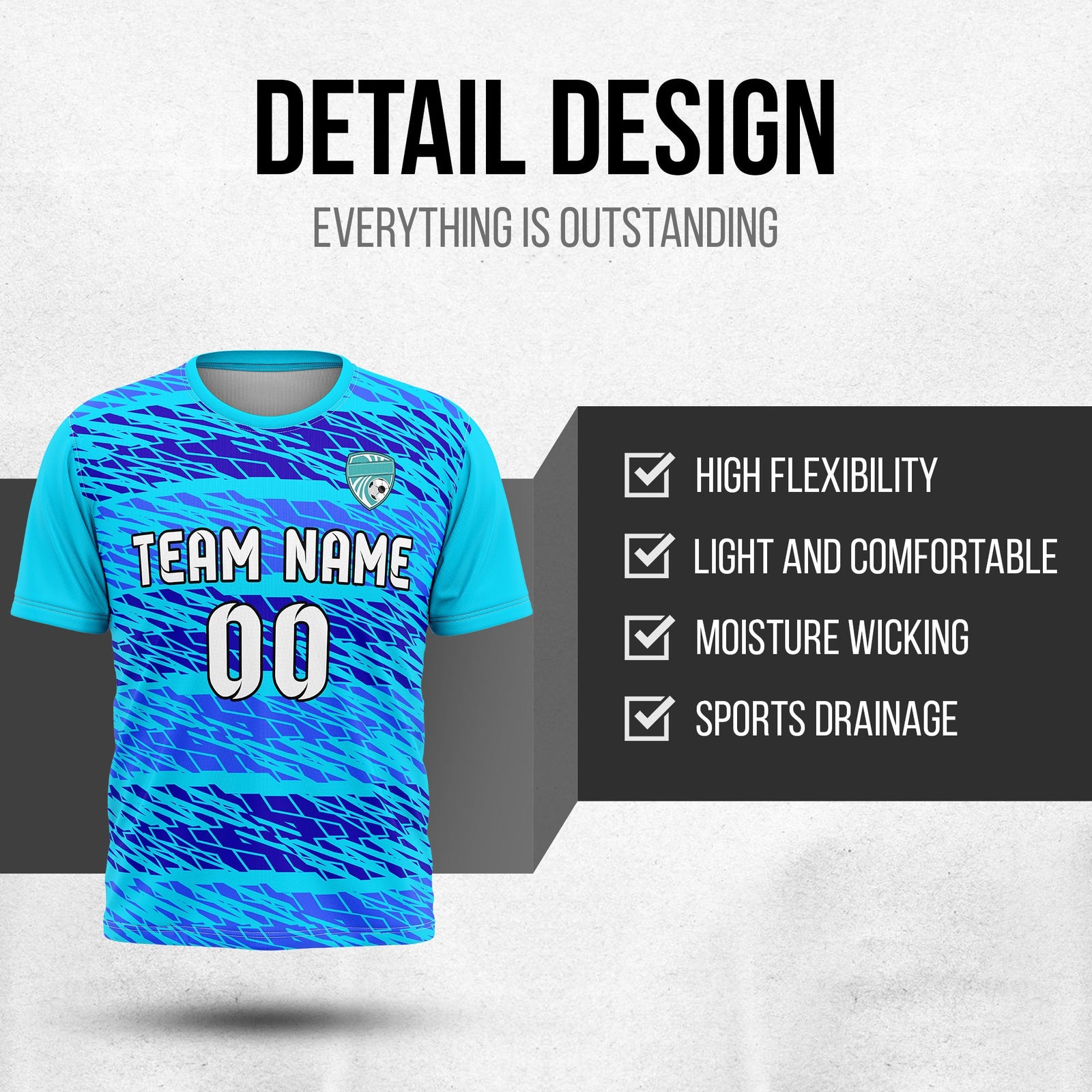 Soccer Jersey - Round Neck - Full Pattern - Design 2 - Aqua