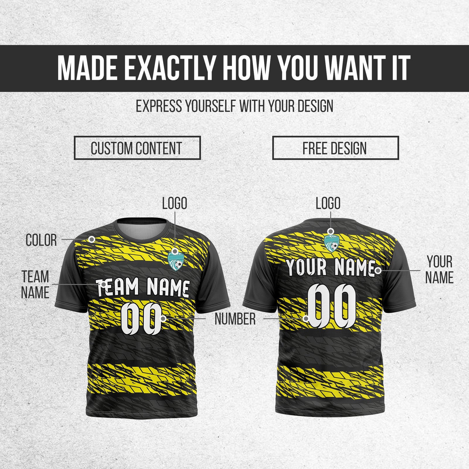 Soccer Jersey - Round Neck - Full Pattern - Design 2 - Black