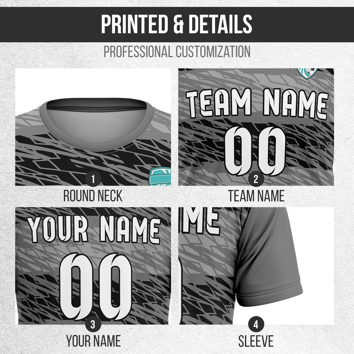 Soccer Jersey - Round Neck - Full Pattern - Design 2 - Dark Grey