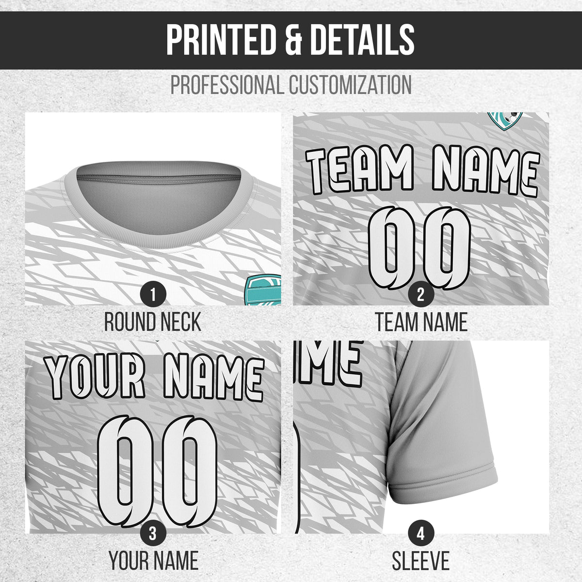Soccer Jersey - Round Neck - Full Pattern - Design 2 - Grey