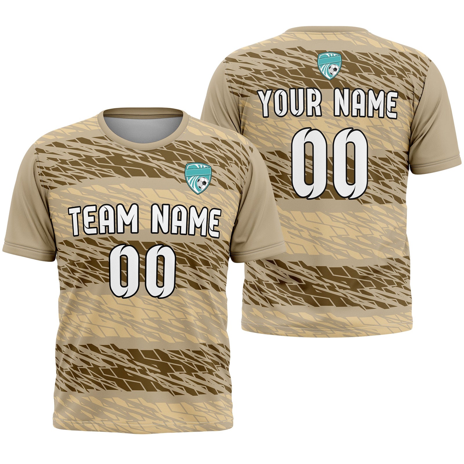 Soccer Jersey - Round Neck - Full Pattern - Design 2 - Khakhii