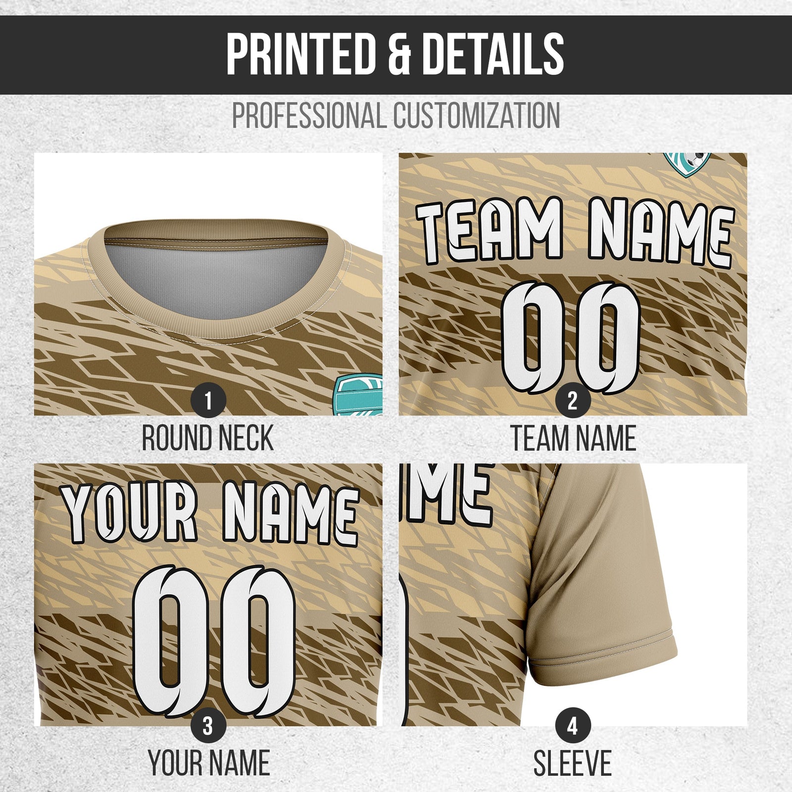 Soccer Jersey - Round Neck - Full Pattern - Design 2 - Khakhii