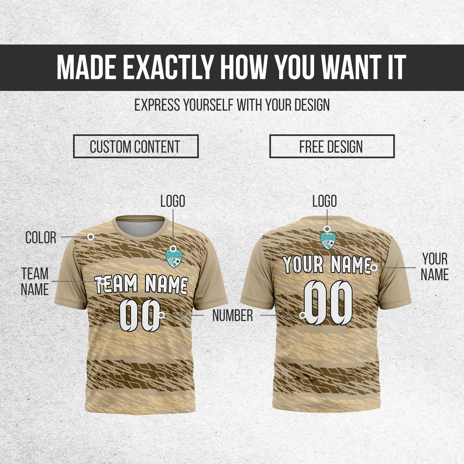 Soccer Jersey - Round Neck - Full Pattern - Design 2 - Khakhii