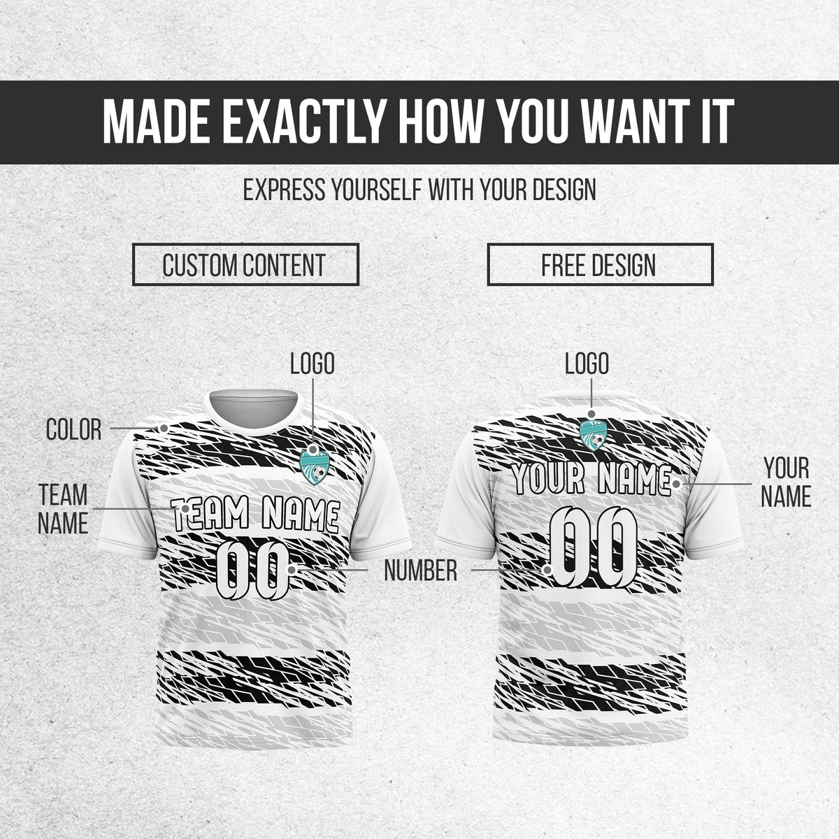 Soccer Jersey - Round Neck - Full Pattern - Design 2 - White