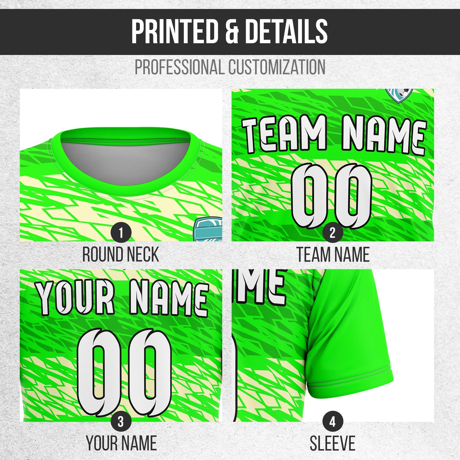 Soccer Jersey - Round Neck - Full Pattern - Design 2 - neon Green