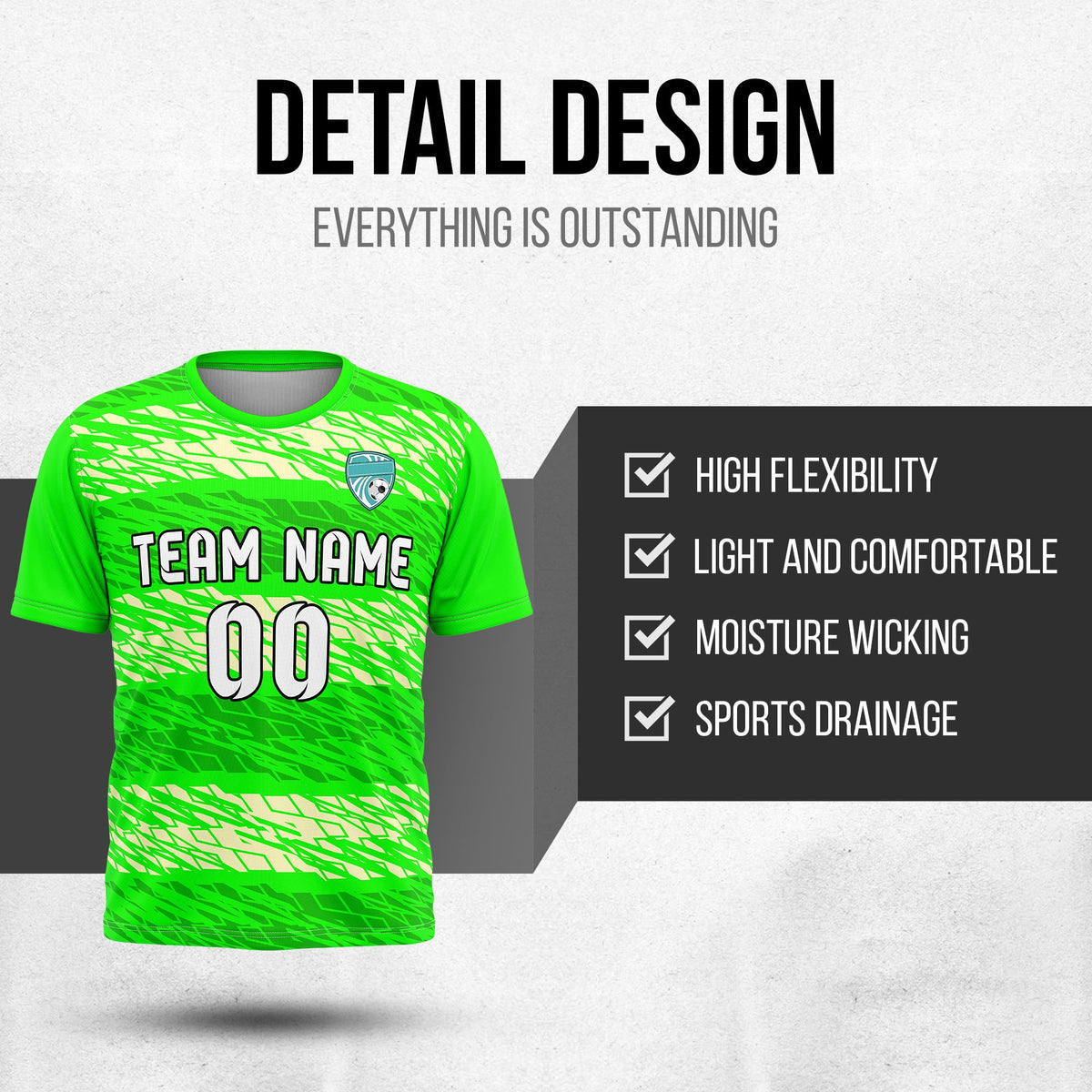 Soccer Jersey - Round Neck - Full Pattern - Design 2 - neon Green