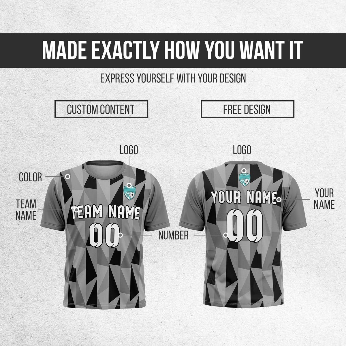 Soccer Jersey - Round Neck - Full Pattern - Design 3 - Dark Grey