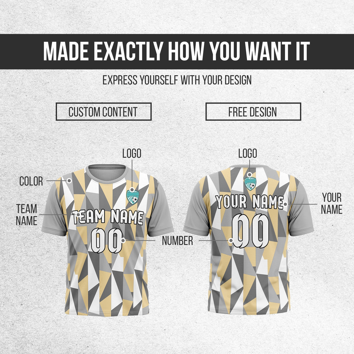 Soccer Jersey - Round Neck - Full Pattern - Design 3 - Grey