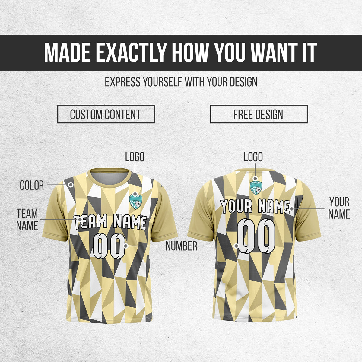 Soccer Jersey - Round Neck - Full Pattern - Design 3 - Khakhii