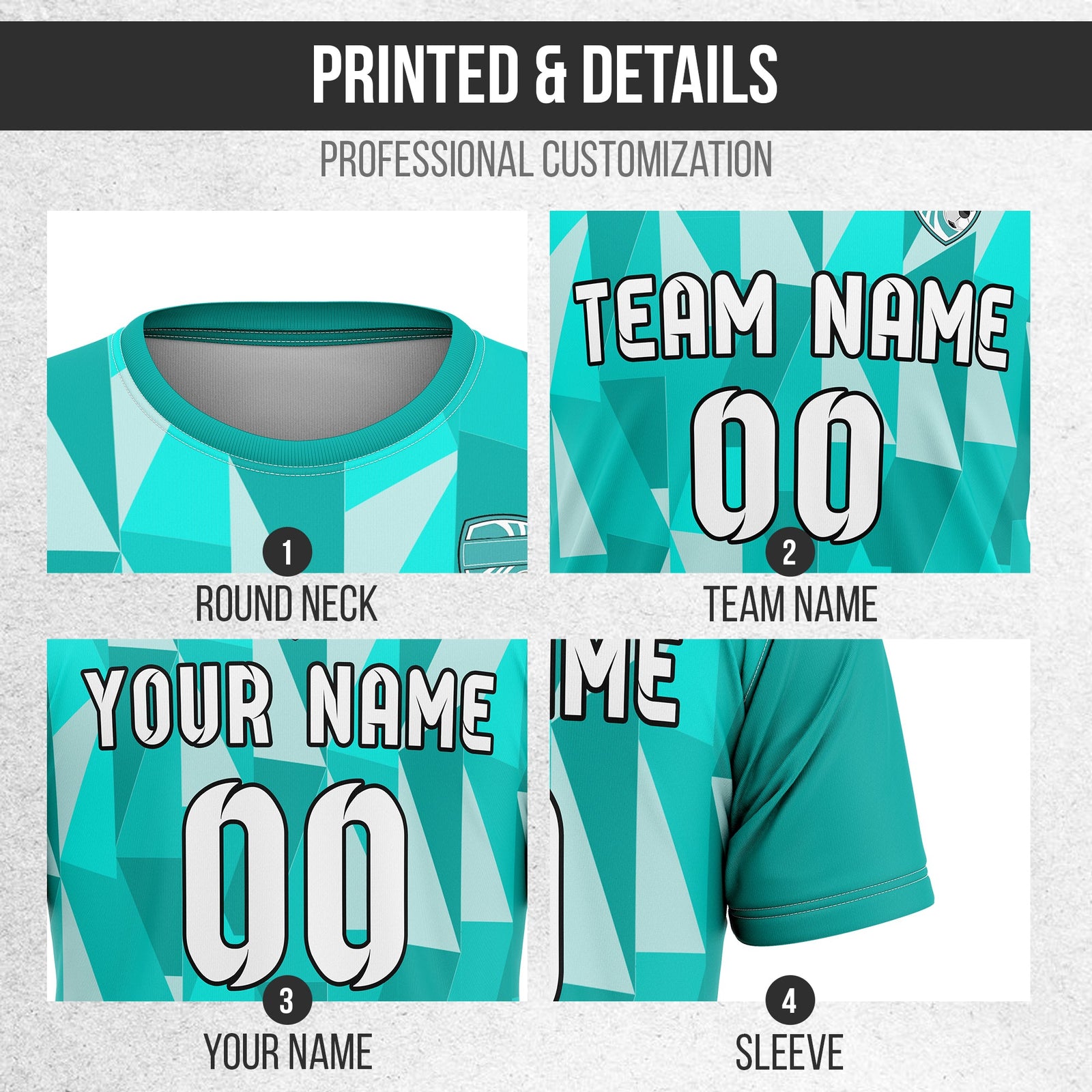 Soccer Jersey - Round Neck - Full Pattern - Design 3 - Teal