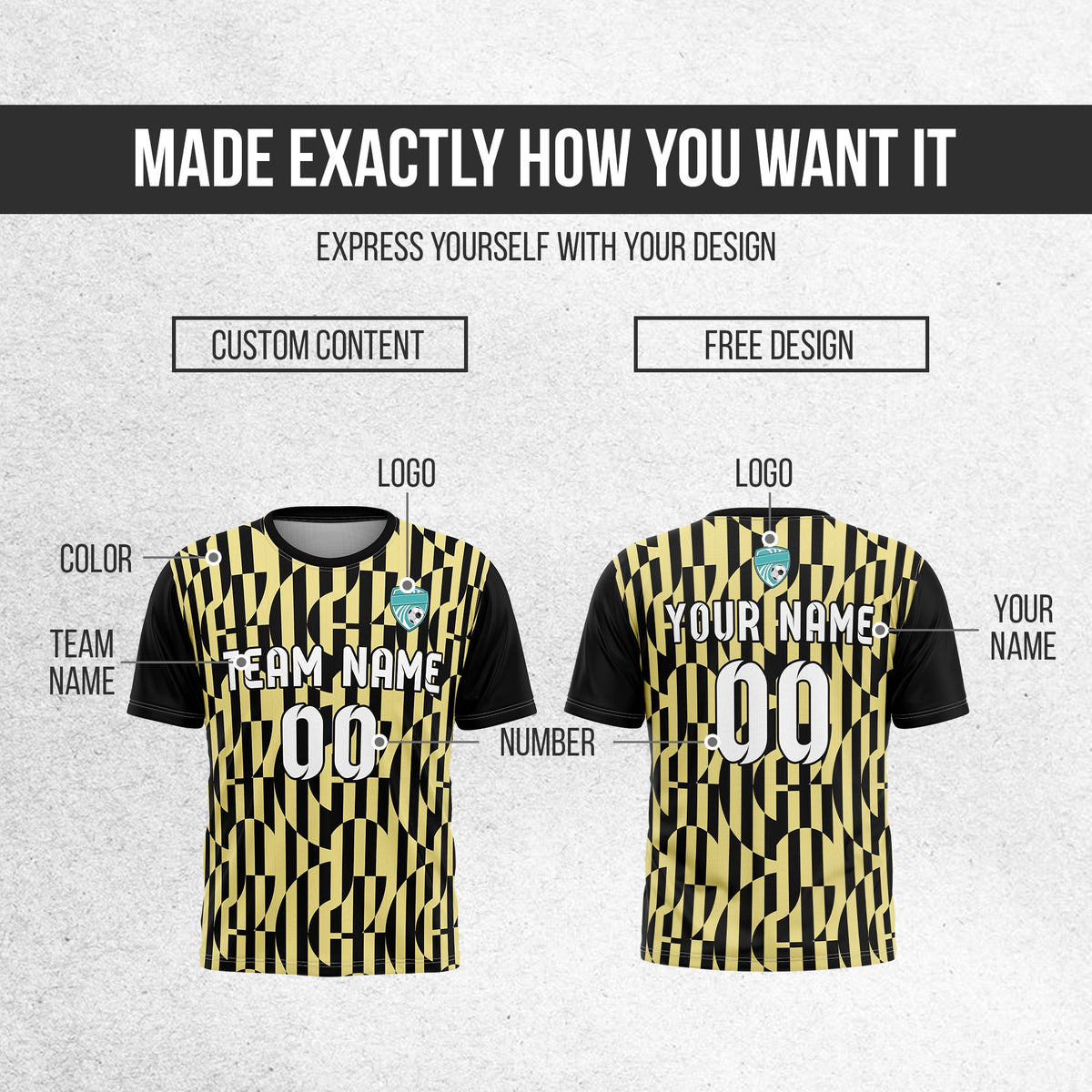 Soccer Jersey - Round Neck - Full Pattern - Design 4 - Black