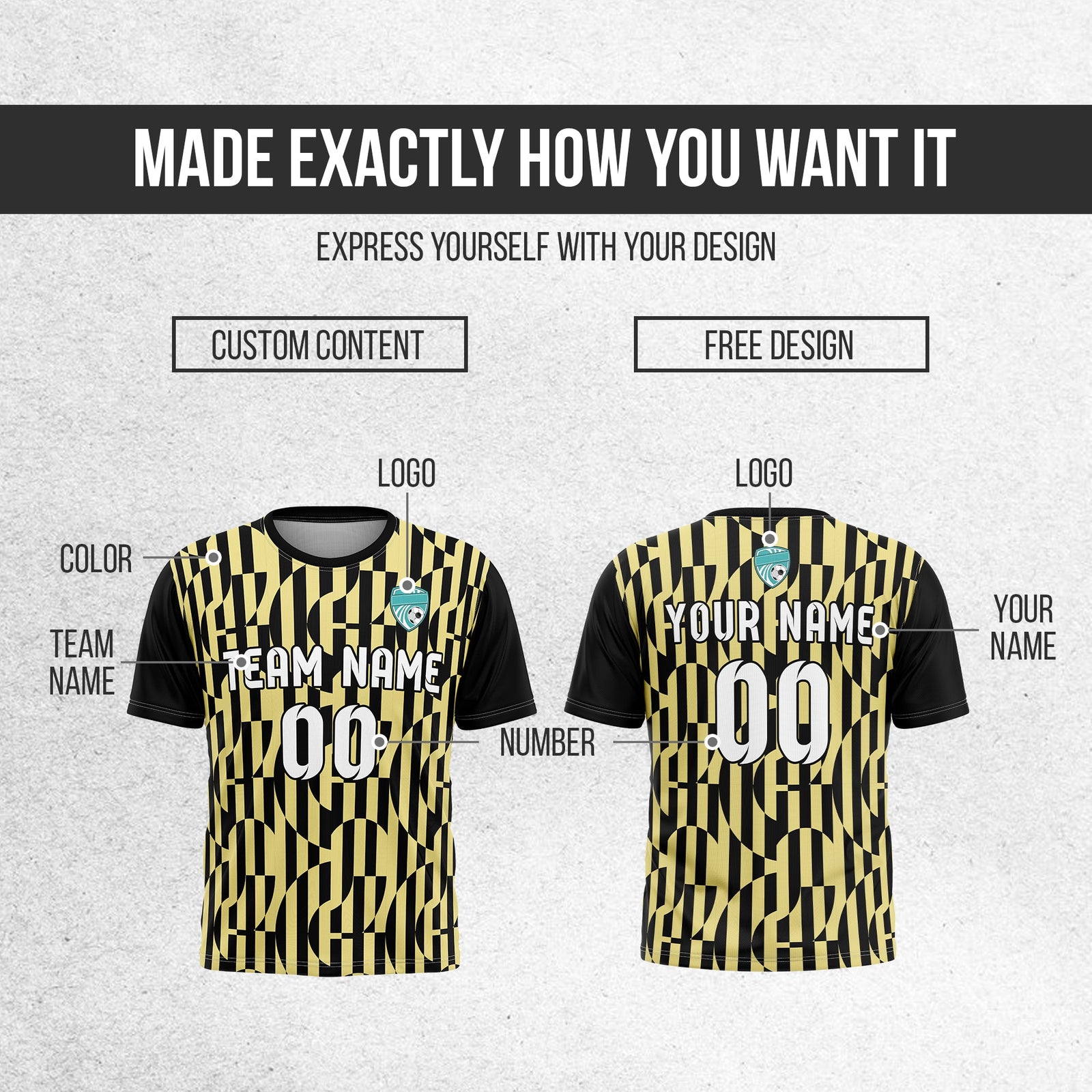 Soccer Jersey - Round Neck - Full Pattern - Design 4 - Black