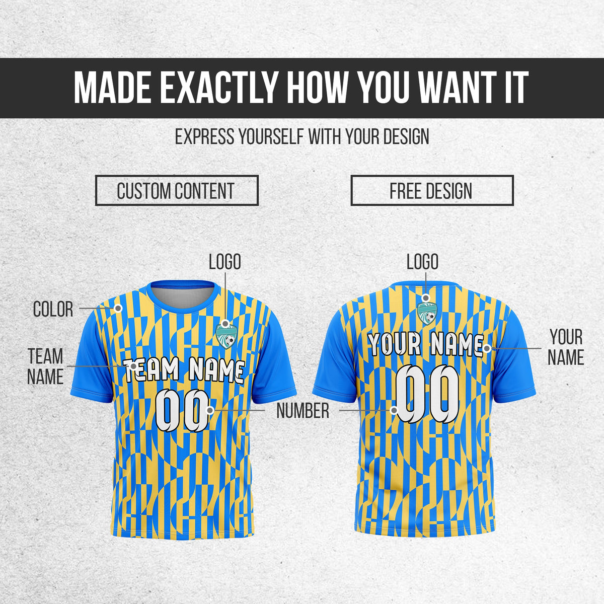 Soccer Jersey - Round Neck - Full Pattern - Design 4 - Blue