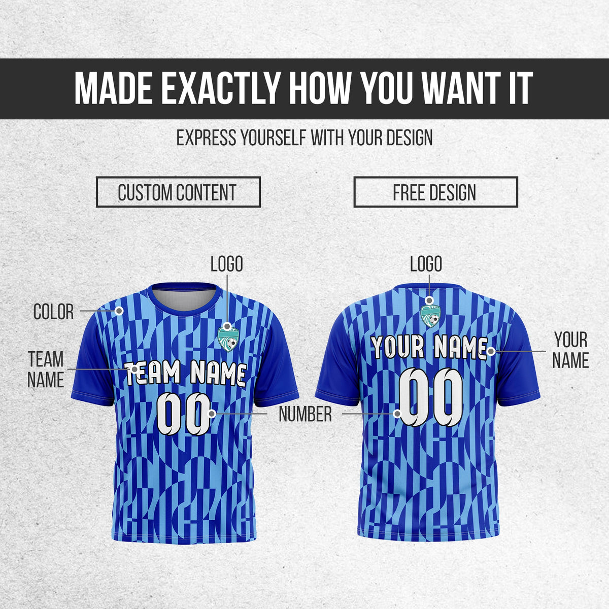 Soccer Jersey - Round Neck - Full Pattern - Design 4 - Navy