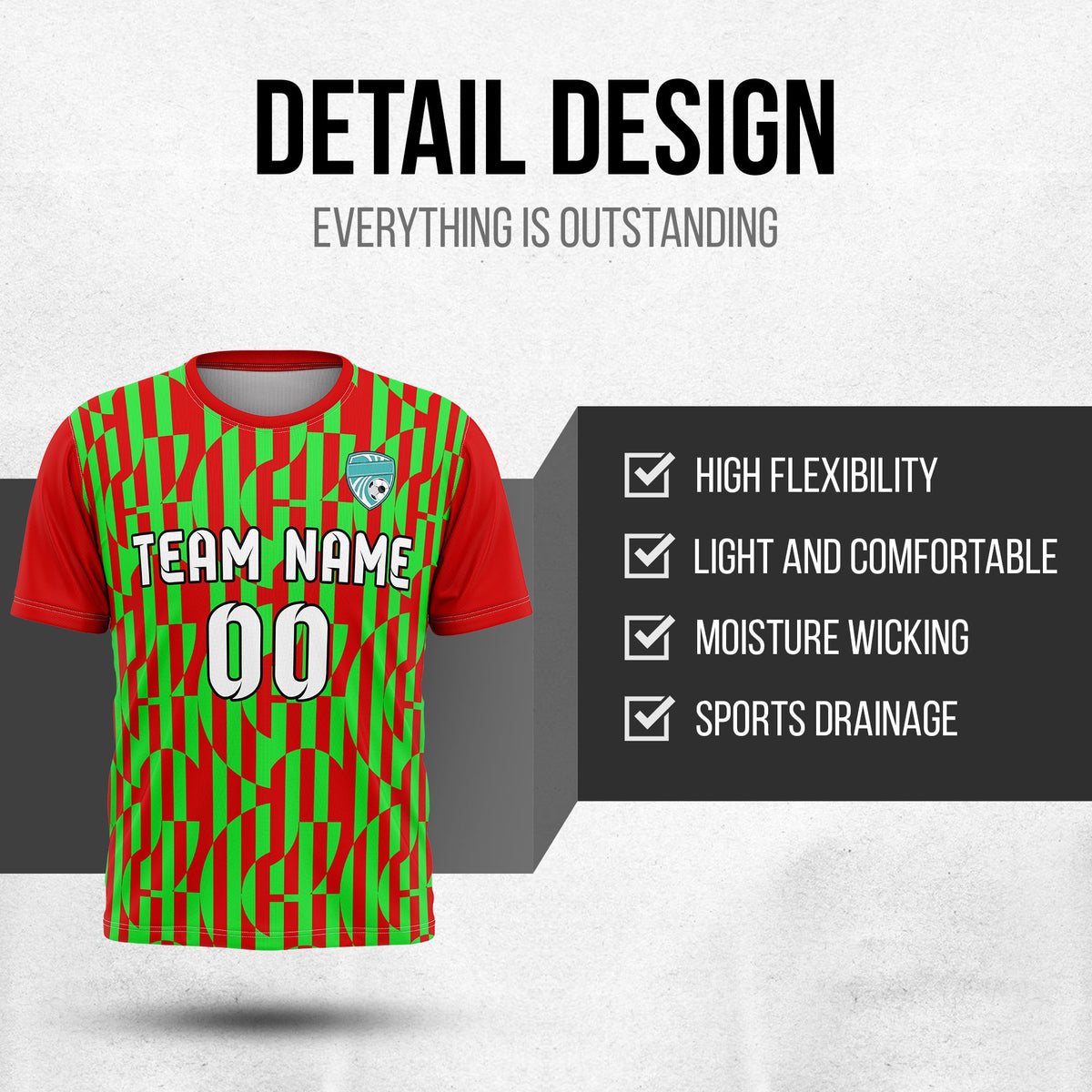 Soccer Jersey - Round Neck - Full Pattern - Design 4 - Red