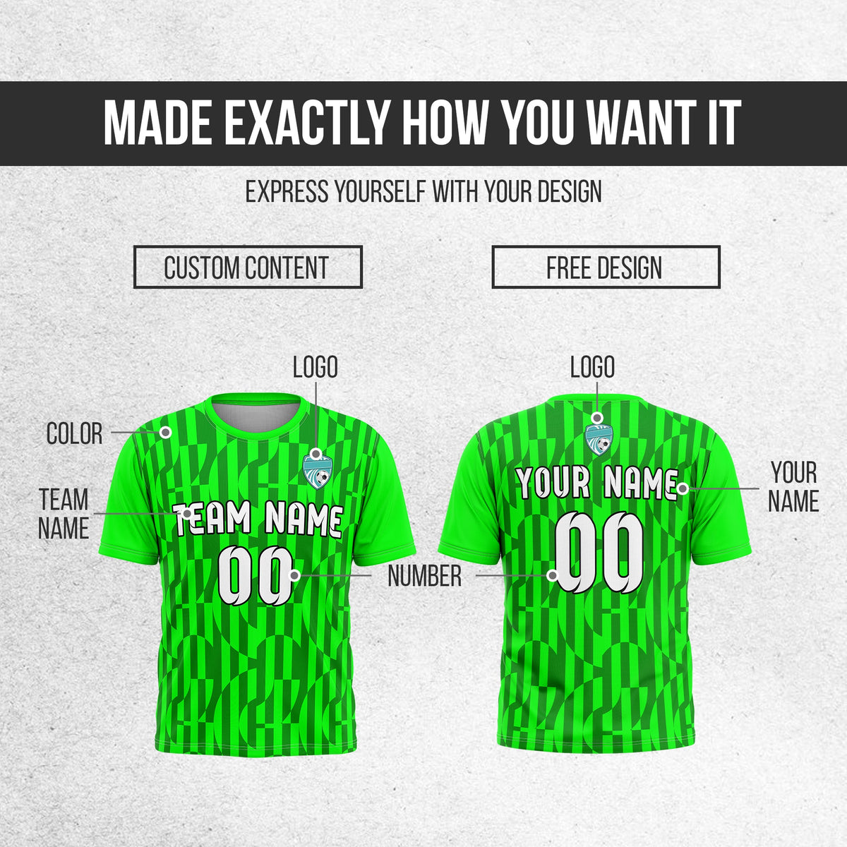 Soccer Jersey - Round Neck - Full Pattern - Design 4 - neon Green