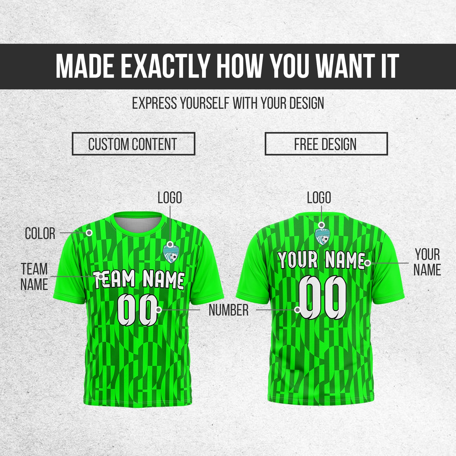 Soccer Jersey - Round Neck - Full Pattern - Design 4 - neon Green