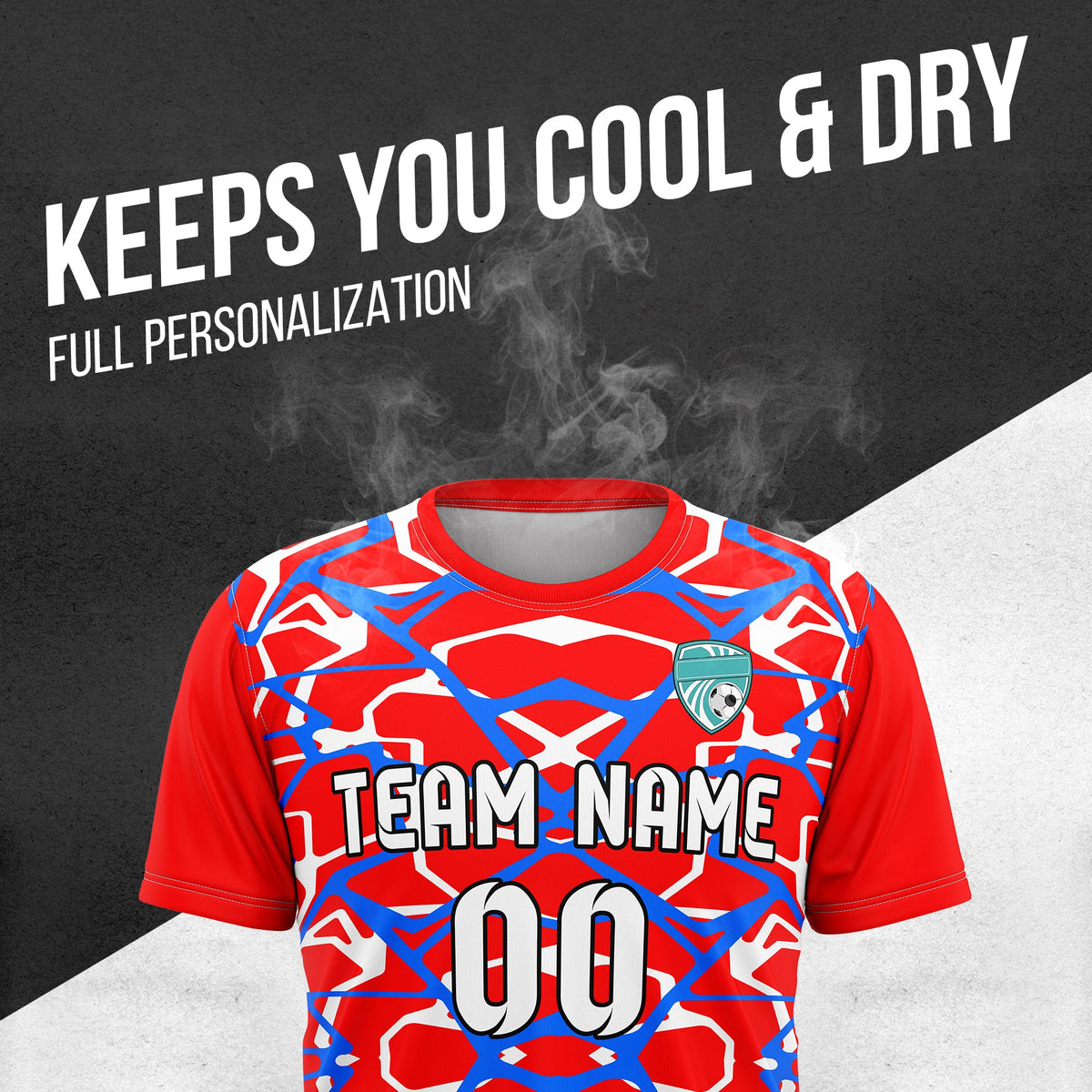 Soccer Jersey - Round Neck - Full Pattern - Design 5 - Red