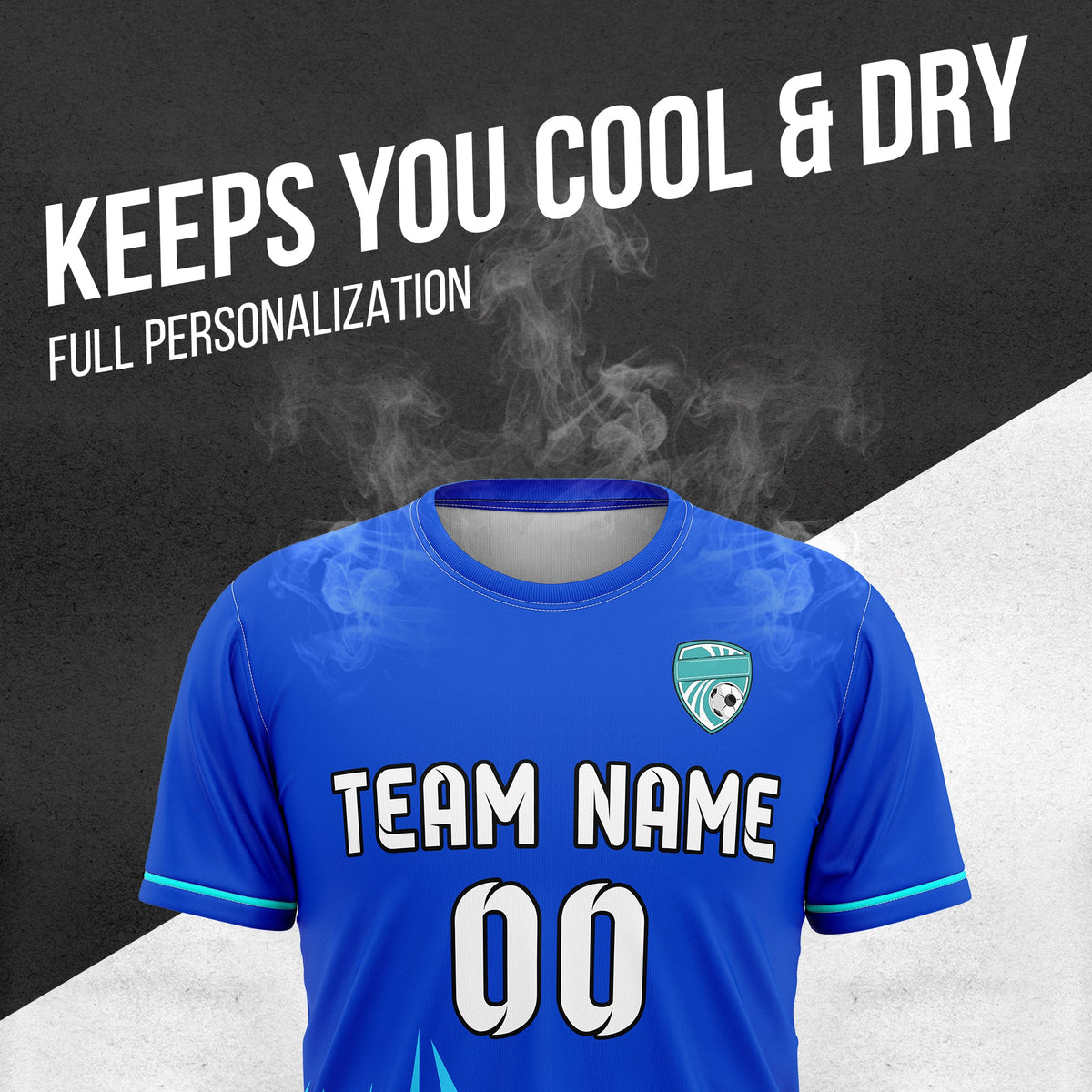 Soccer Jersey - Round Neck - Side Pattern - Design 1 - Blue