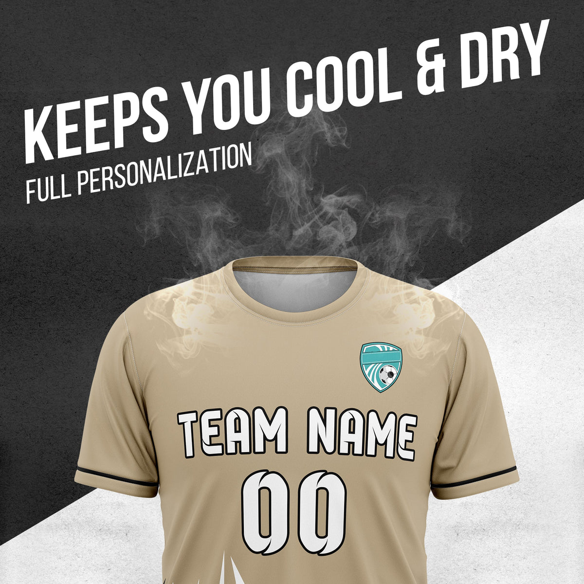 Soccer Jersey - Round Neck - Side Pattern - Design 1 - Khakhii
