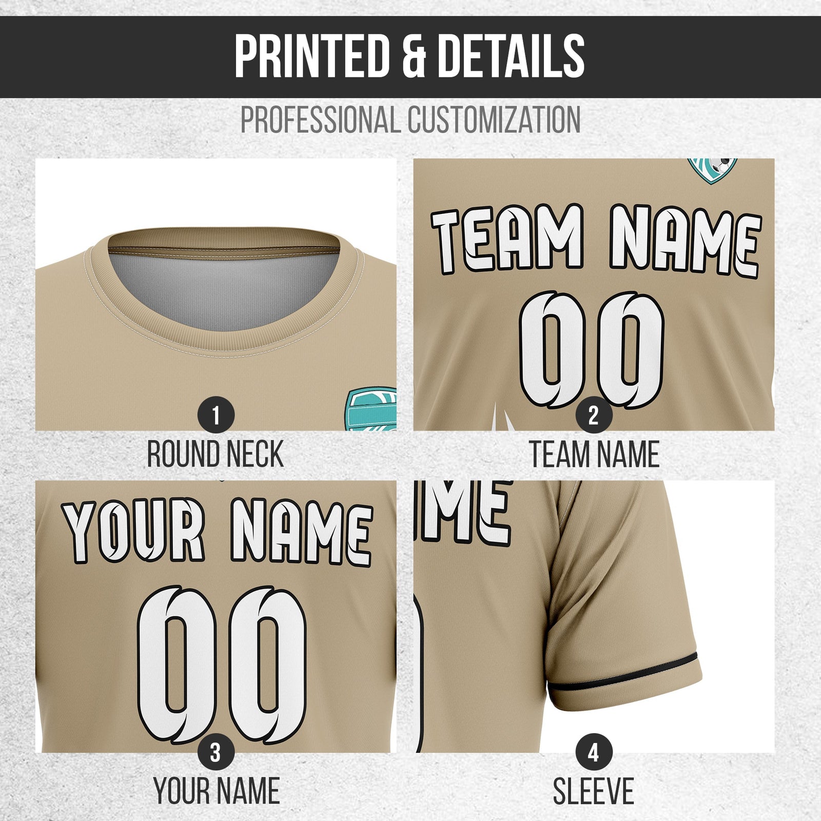 Soccer Jersey - Round Neck - Side Pattern - Design 1 - Khakhii