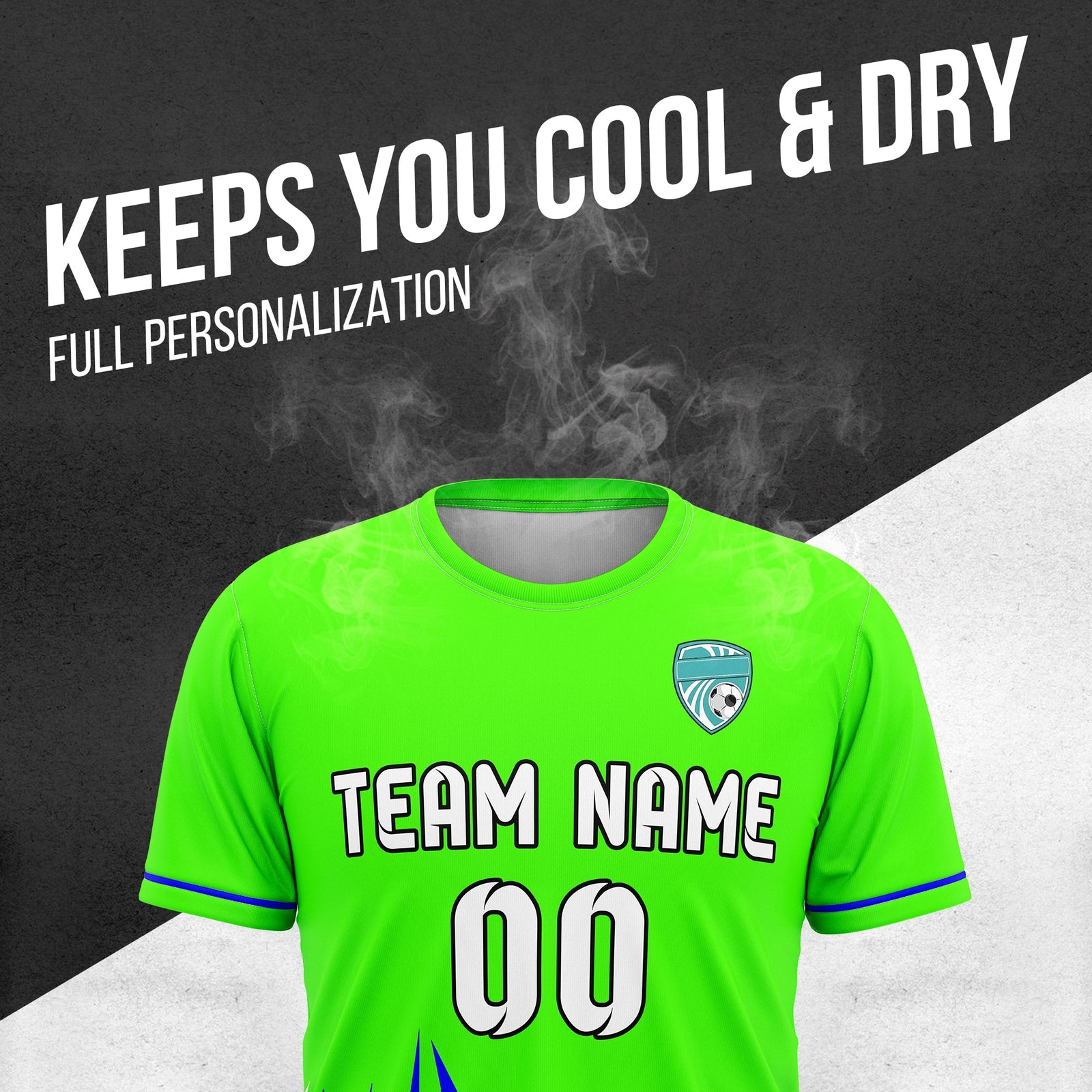 Soccer Jersey - Round Neck - Side Pattern - Design 1 - Neon Green