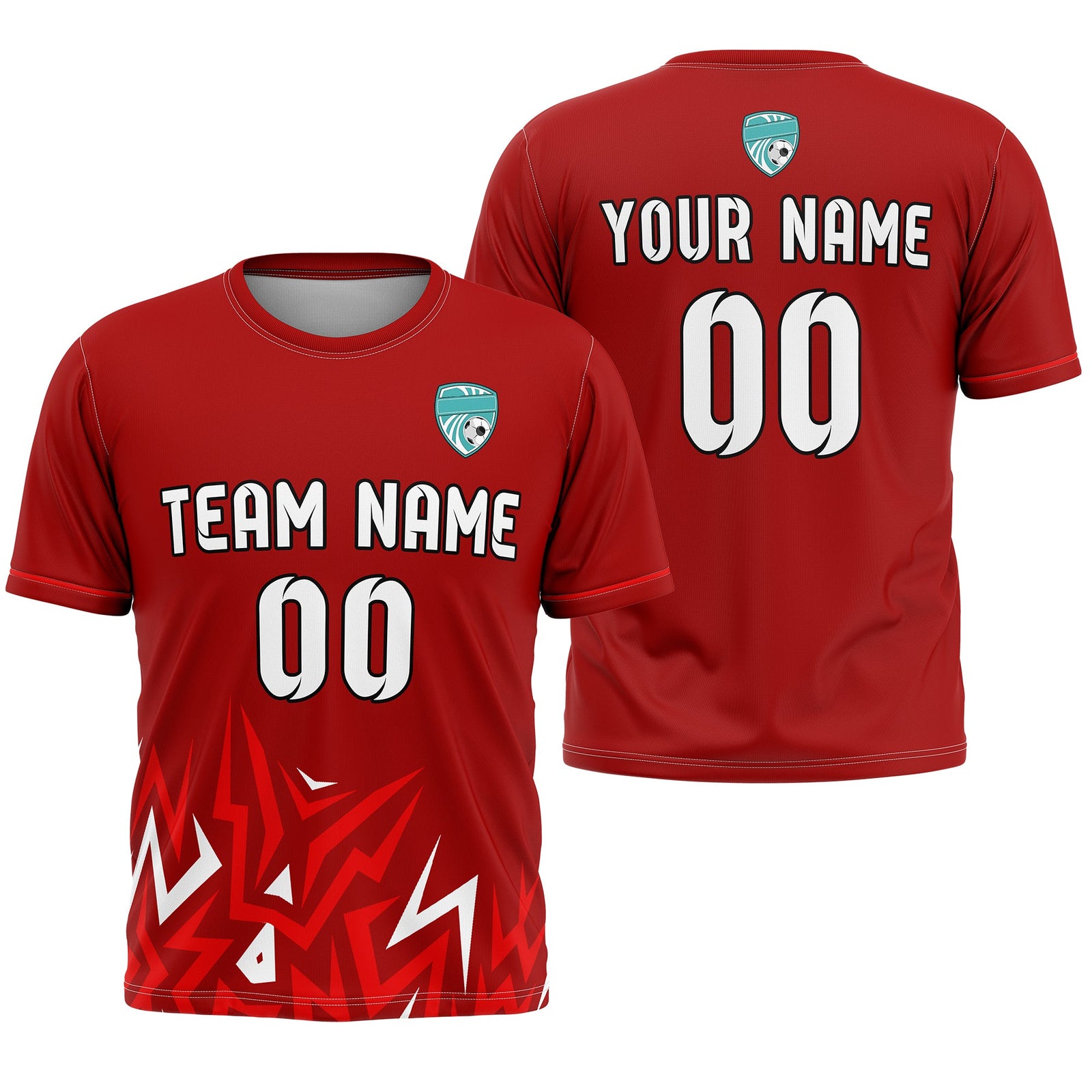 Soccer Jersey - Round Neck - Side Pattern - Design 1 - Red