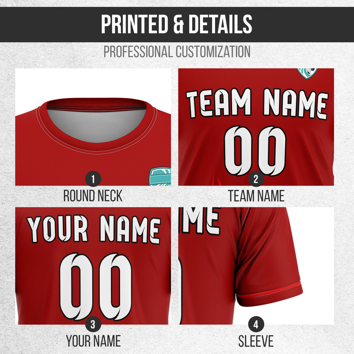 Soccer Jersey - Round Neck - Side Pattern - Design 1 - Red