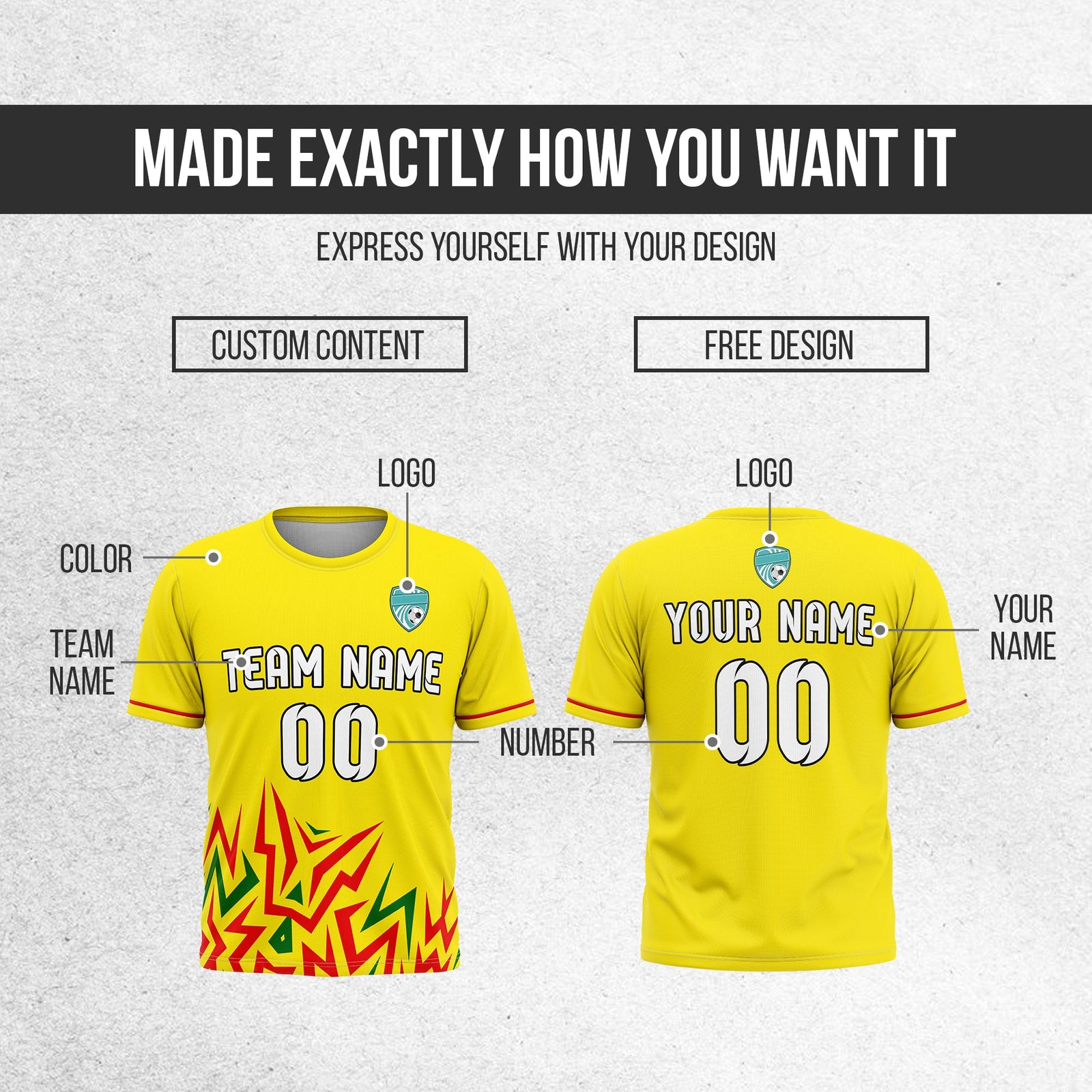 Soccer Jersey - Round Neck - Side Pattern - Design 1 - Yellow