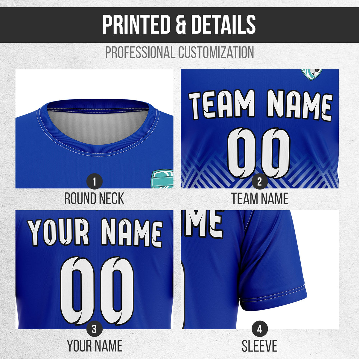 Soccer Jersey - Round Neck - Side Pattern - Design 2 - Navy
