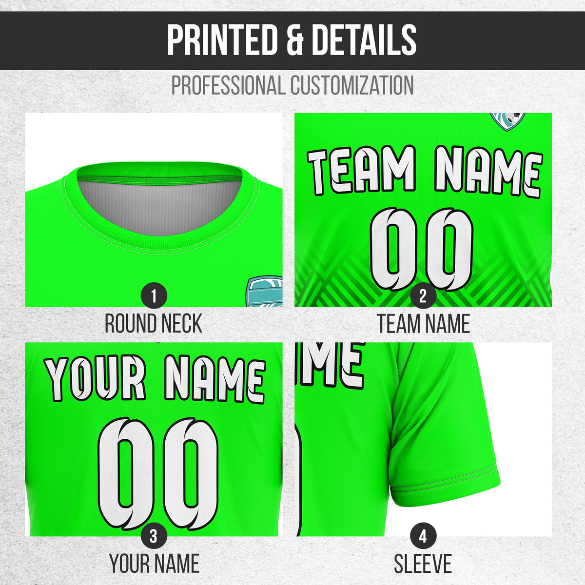 Soccer Jersey - Round Neck - Side Pattern - Design 2 - Neon Green