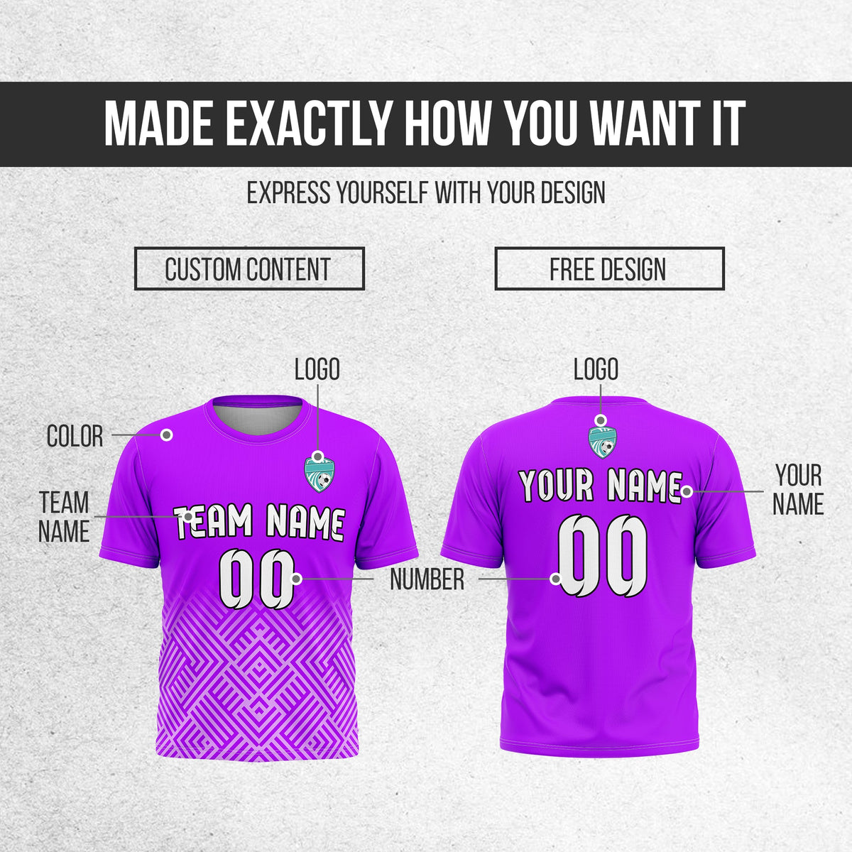 Soccer Jersey - Round Neck - Side Pattern - Design 2 - Purple