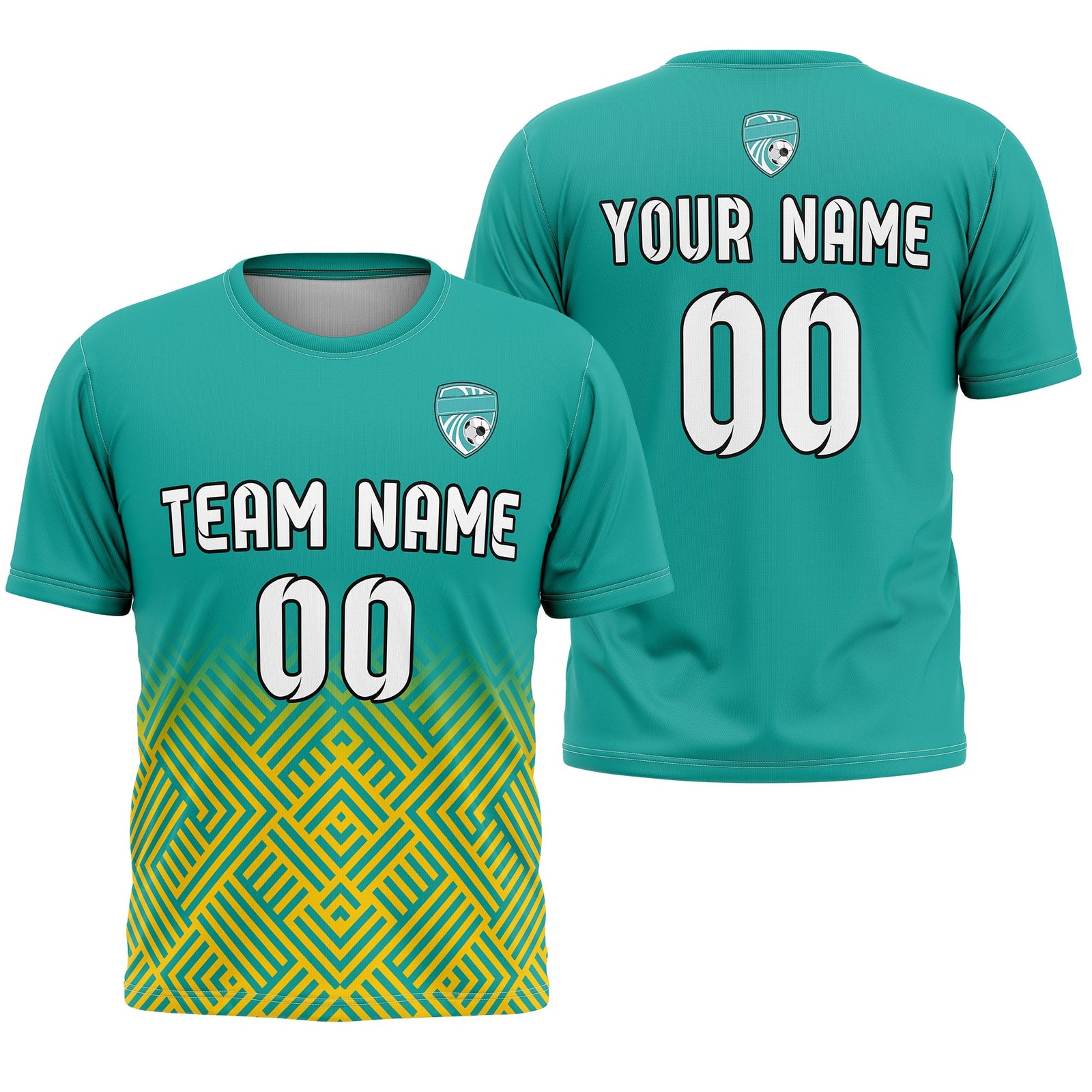 Soccer Jersey - Round Neck - Side Pattern - Design 2 - Teal