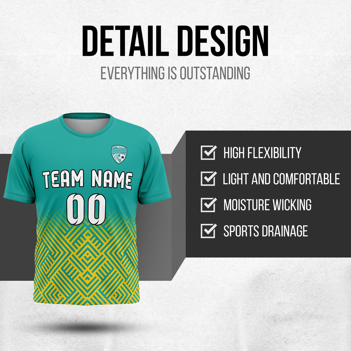 Soccer Jersey - Round Neck - Side Pattern - Design 2 - Teal