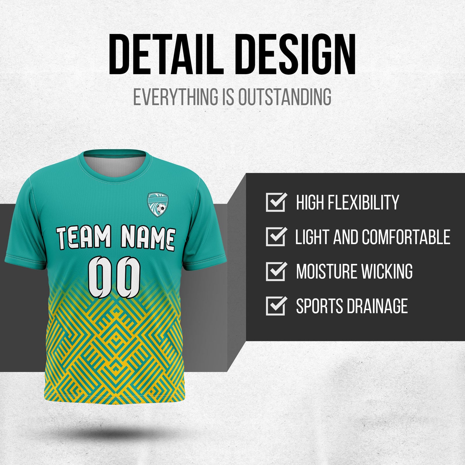 Soccer Jersey - Round Neck - Side Pattern - Design 2 - Teal