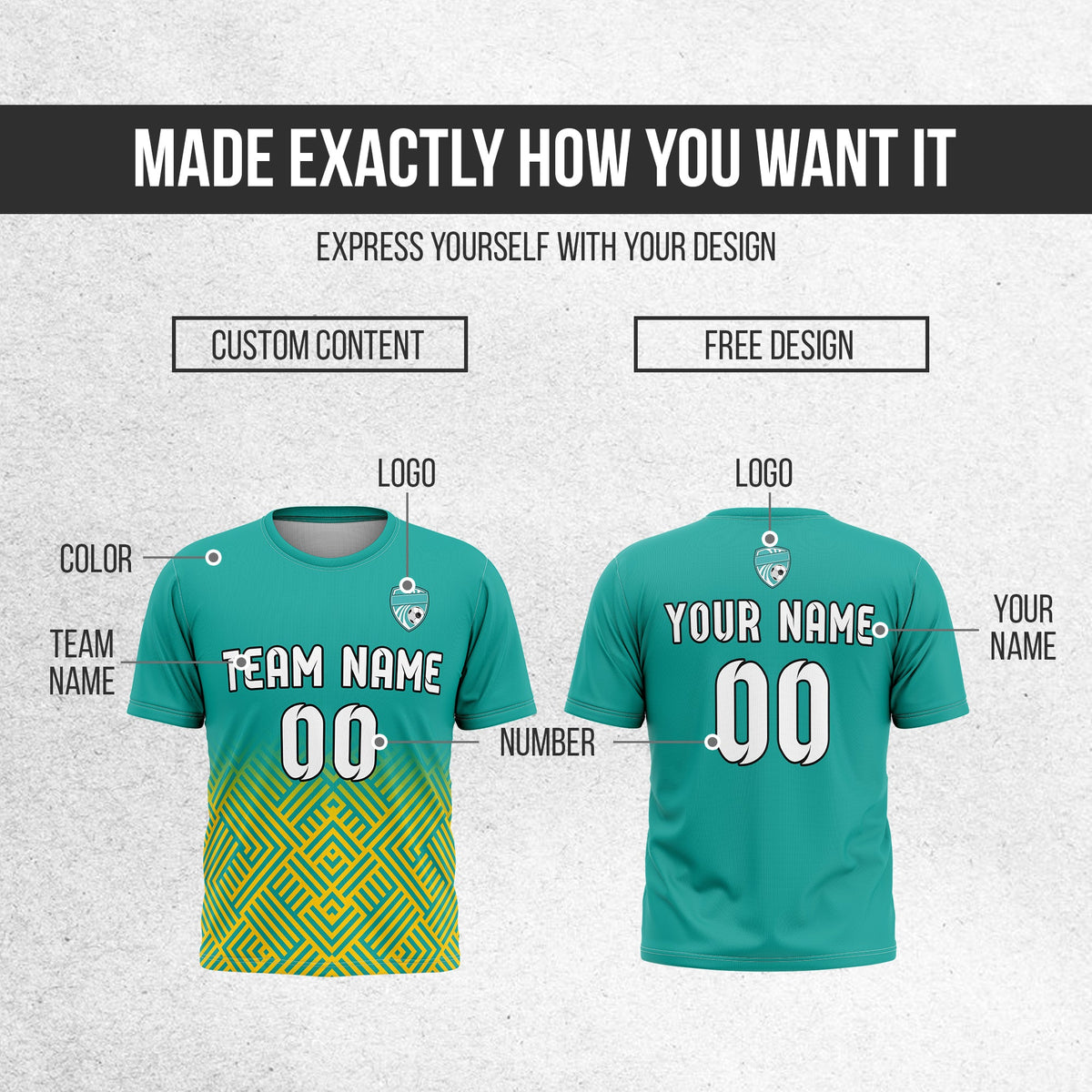 Soccer Jersey - Round Neck - Side Pattern - Design 2 - Teal