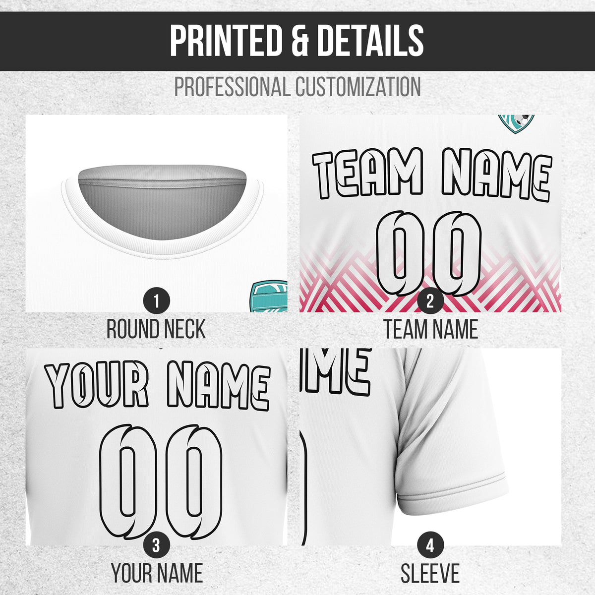 Soccer Jersey - Round Neck - Side Pattern - Design 2 - White