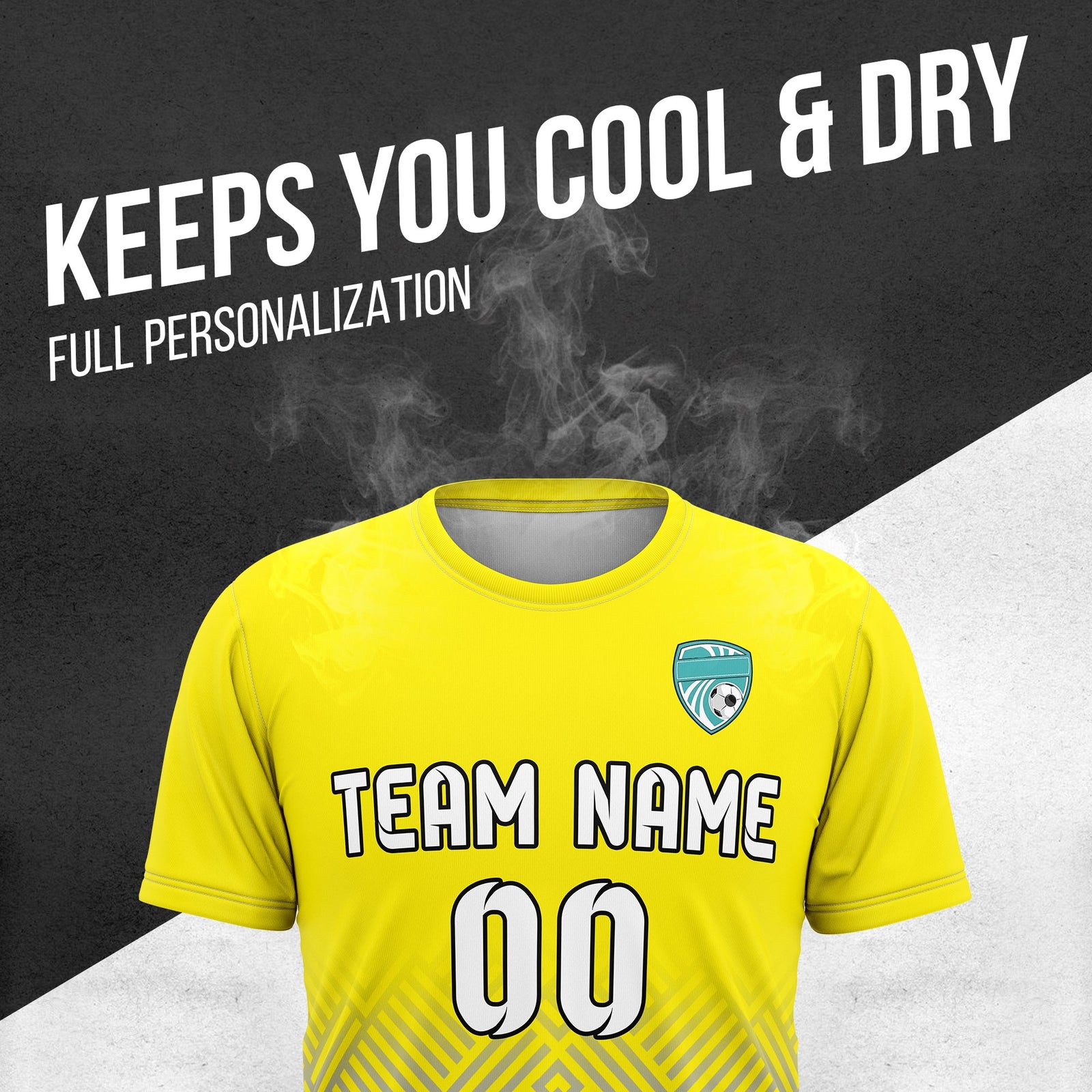 Soccer Jersey - Round Neck - Side Pattern - Design 2 - Yellow