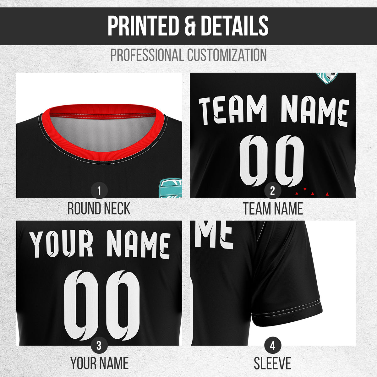 Soccer Jersey - Round Neck - Side Pattern - Design 3 - Black