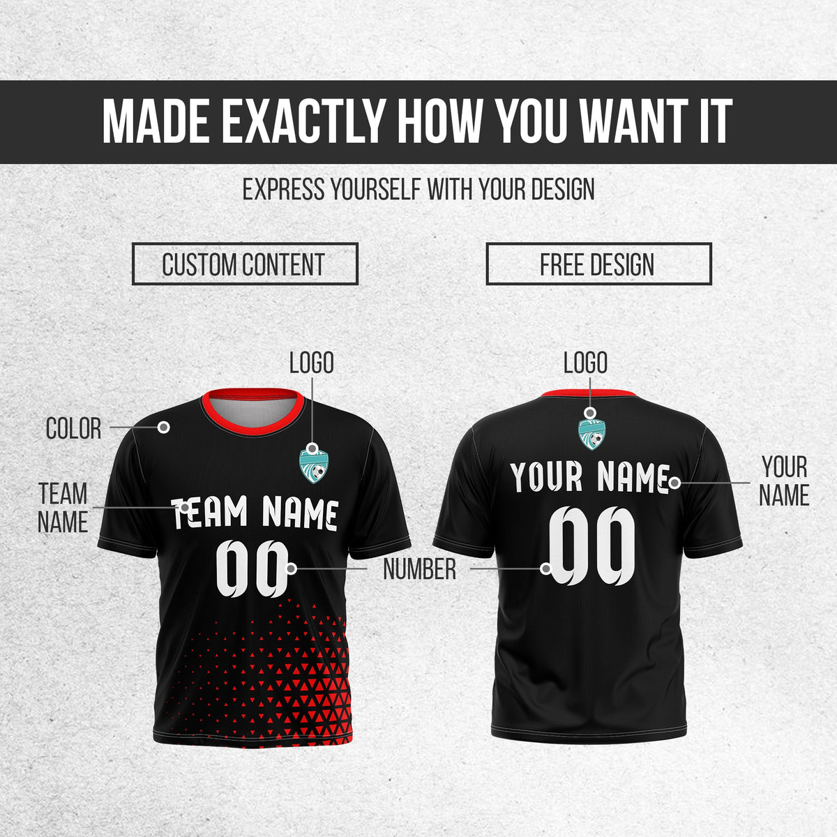 Soccer Jersey - Round Neck - Side Pattern - Design 3 - Black
