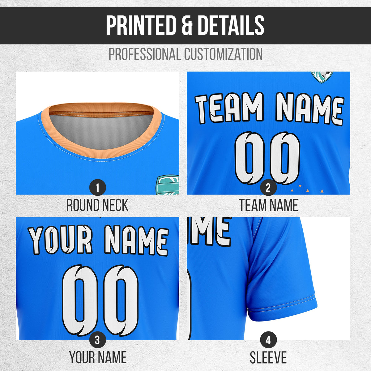 Soccer Jersey - Round Neck - Side Pattern - Design 3 - Blue