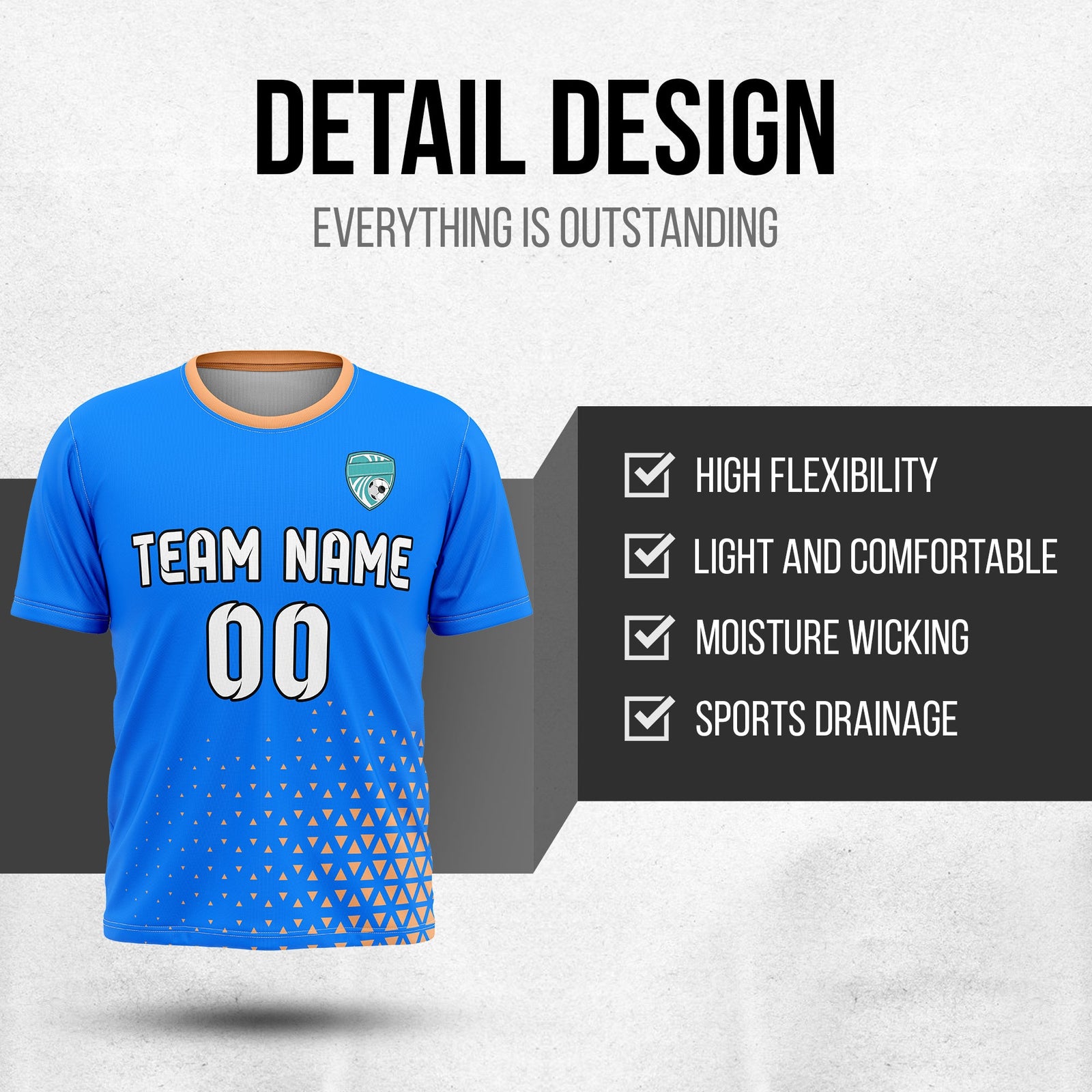 Soccer Jersey - Round Neck - Side Pattern - Design 3 - Blue