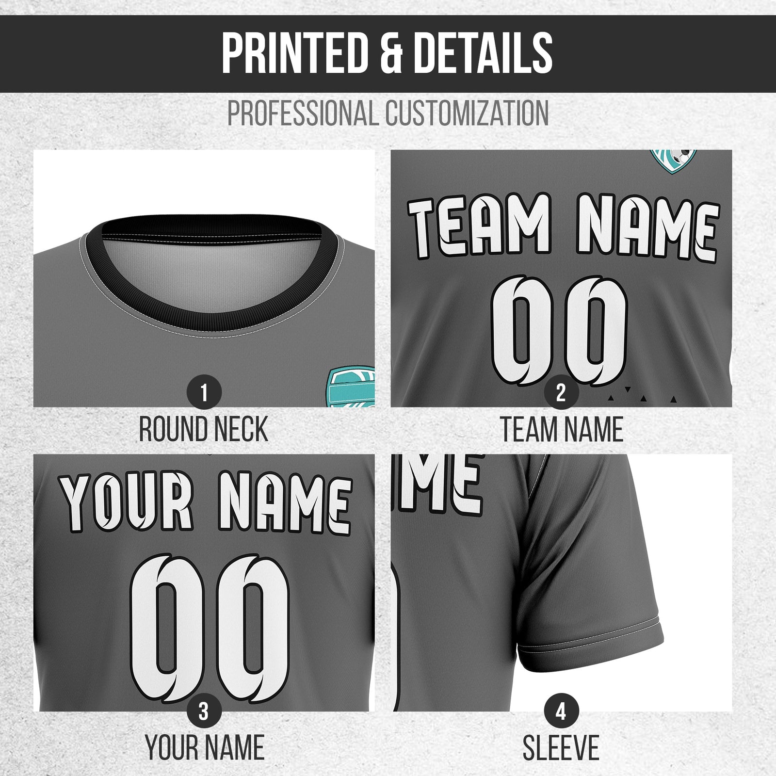 Soccer Jersey - Round Neck - Side Pattern - Design 3 - Dark Grey