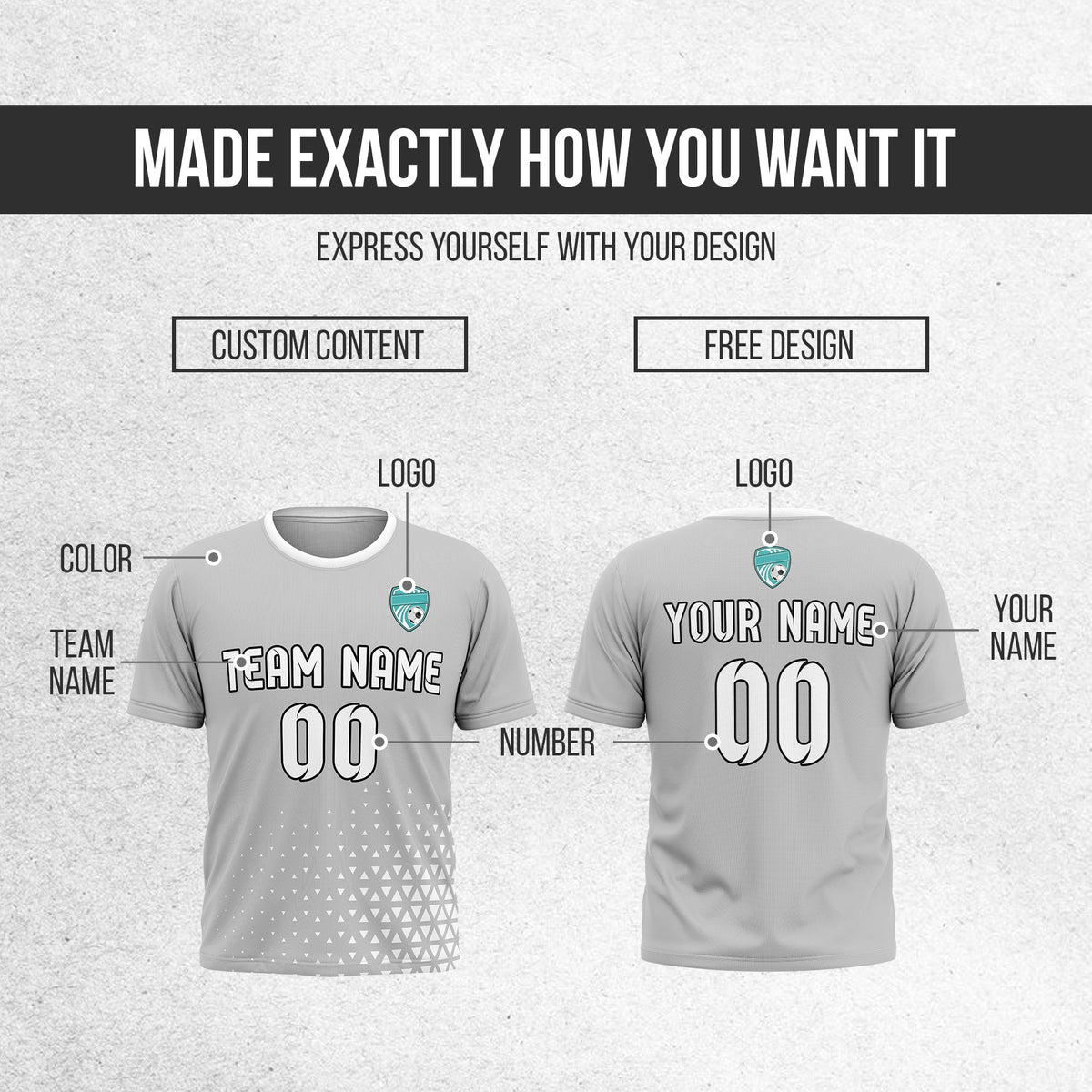 Soccer Jersey - Round Neck - Side Pattern - Design 3 - Grey