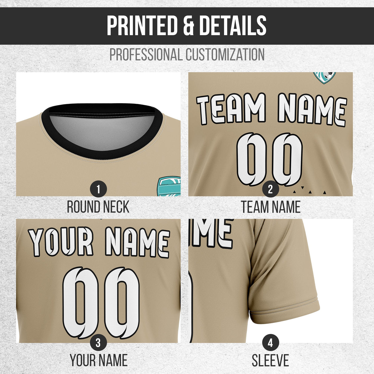 Soccer Jersey - Round Neck - Side Pattern - Design 3 - Khakhii