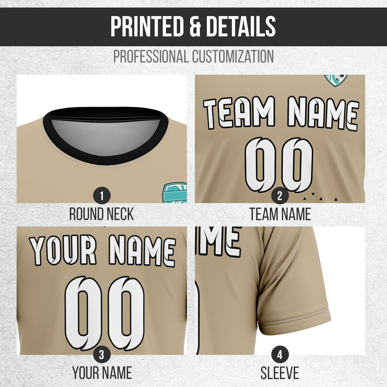 Soccer Jersey - Round Neck - Side Pattern - Design 3 - Khakhii