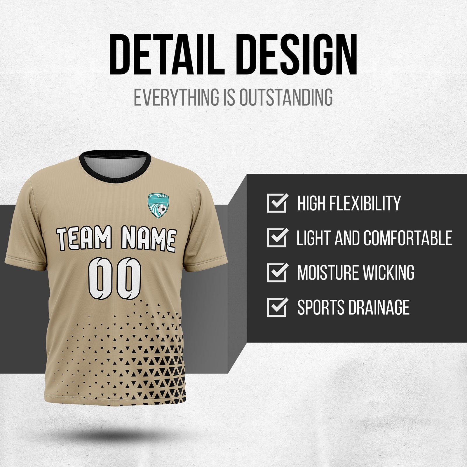 Soccer Jersey - Round Neck - Side Pattern - Design 3 - Khakhii