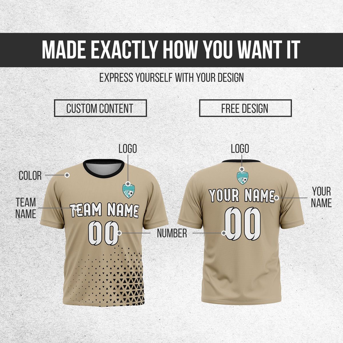 Soccer Jersey - Round Neck - Side Pattern - Design 3 - Khakhii