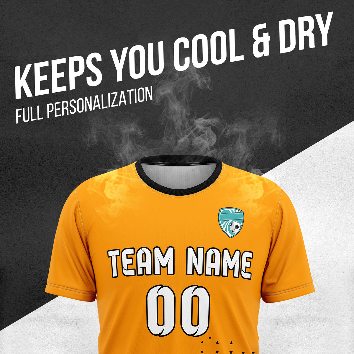 Soccer Jersey - Round Neck - Side Pattern - Design 3 - Orange